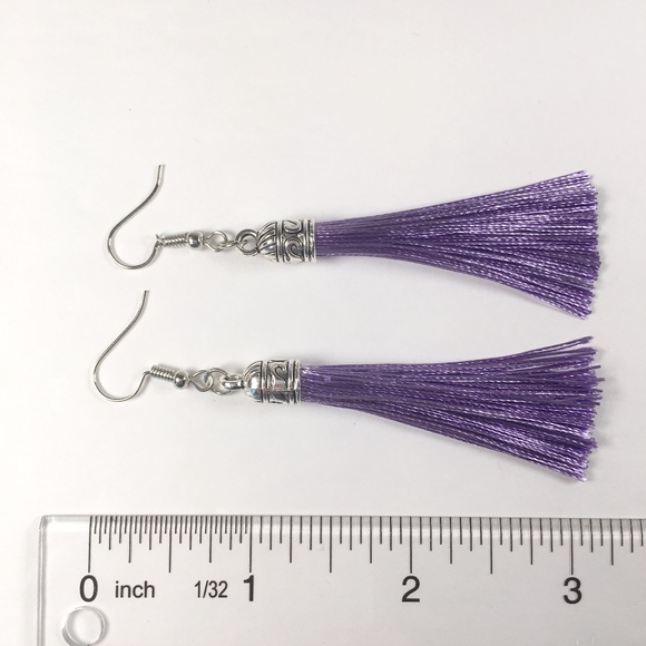 Lavender Tassel Drop Earrings - Picture 3 of 3